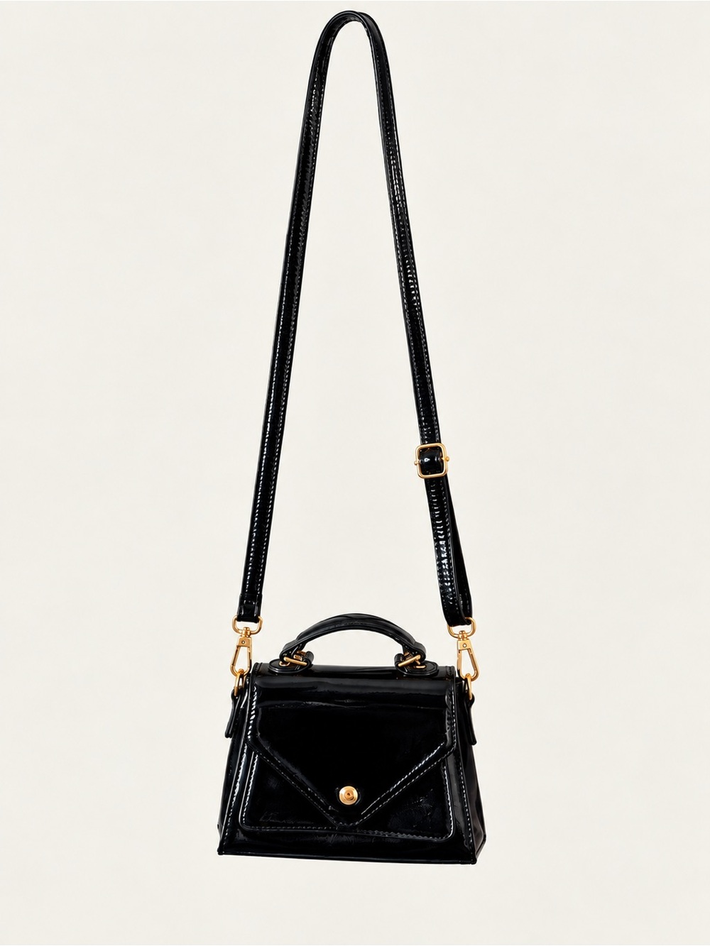 Urban Outfitters Black Patent Mini Satchel with Gold Hardware